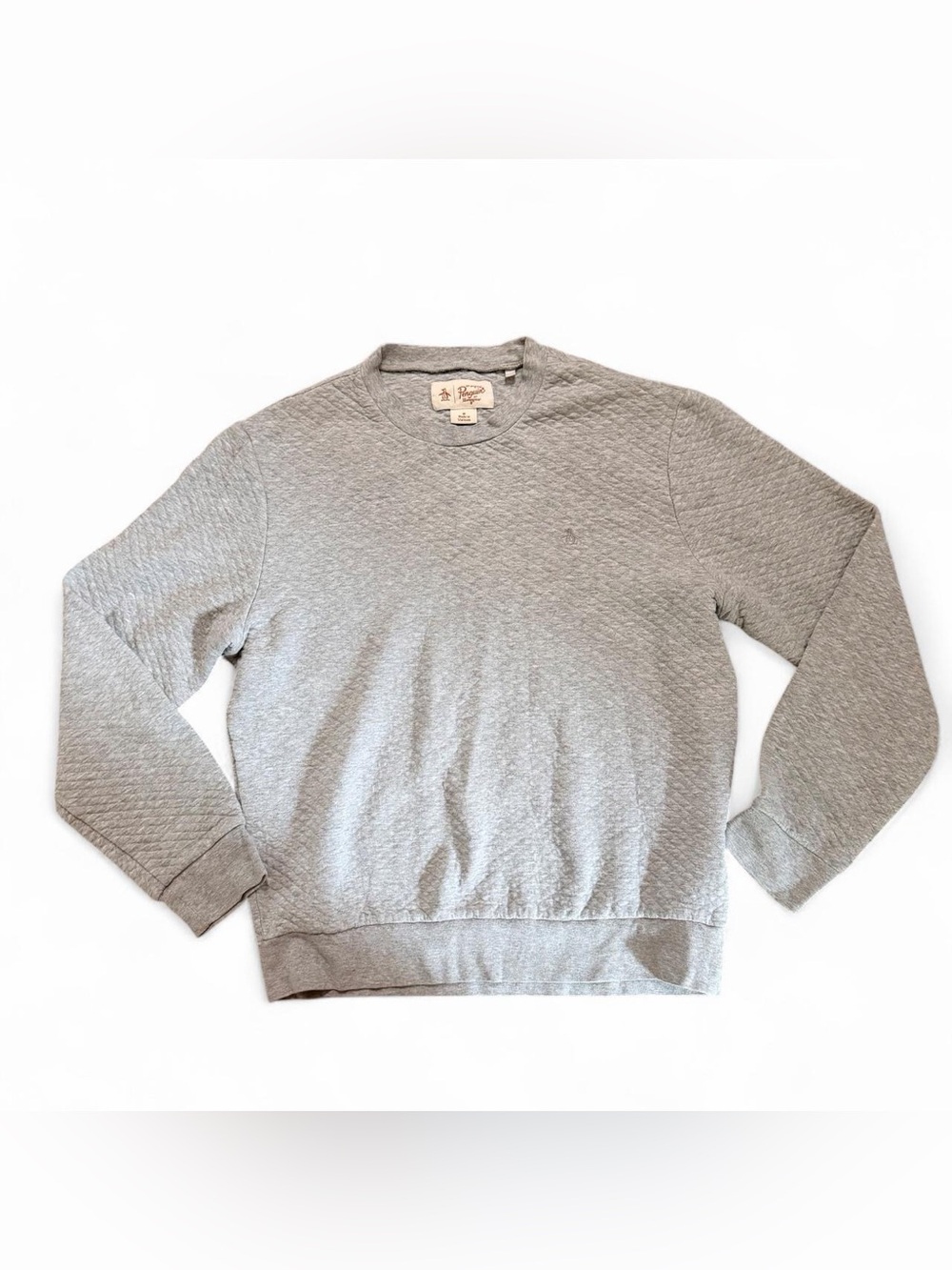 Original Penguin Quilted Crewneck Sweater in Light Gray